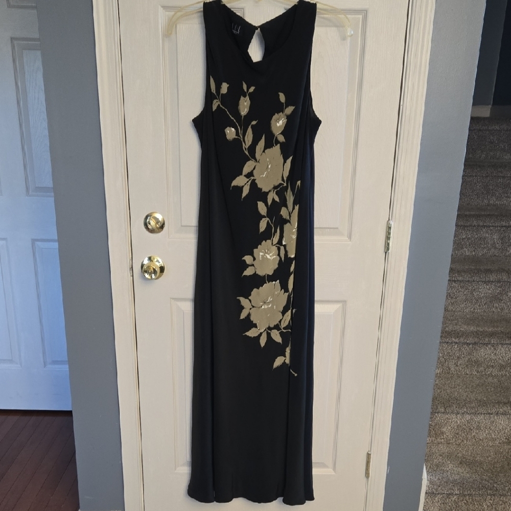 INC International Concepts Black and Gold Floral Maxi Dress